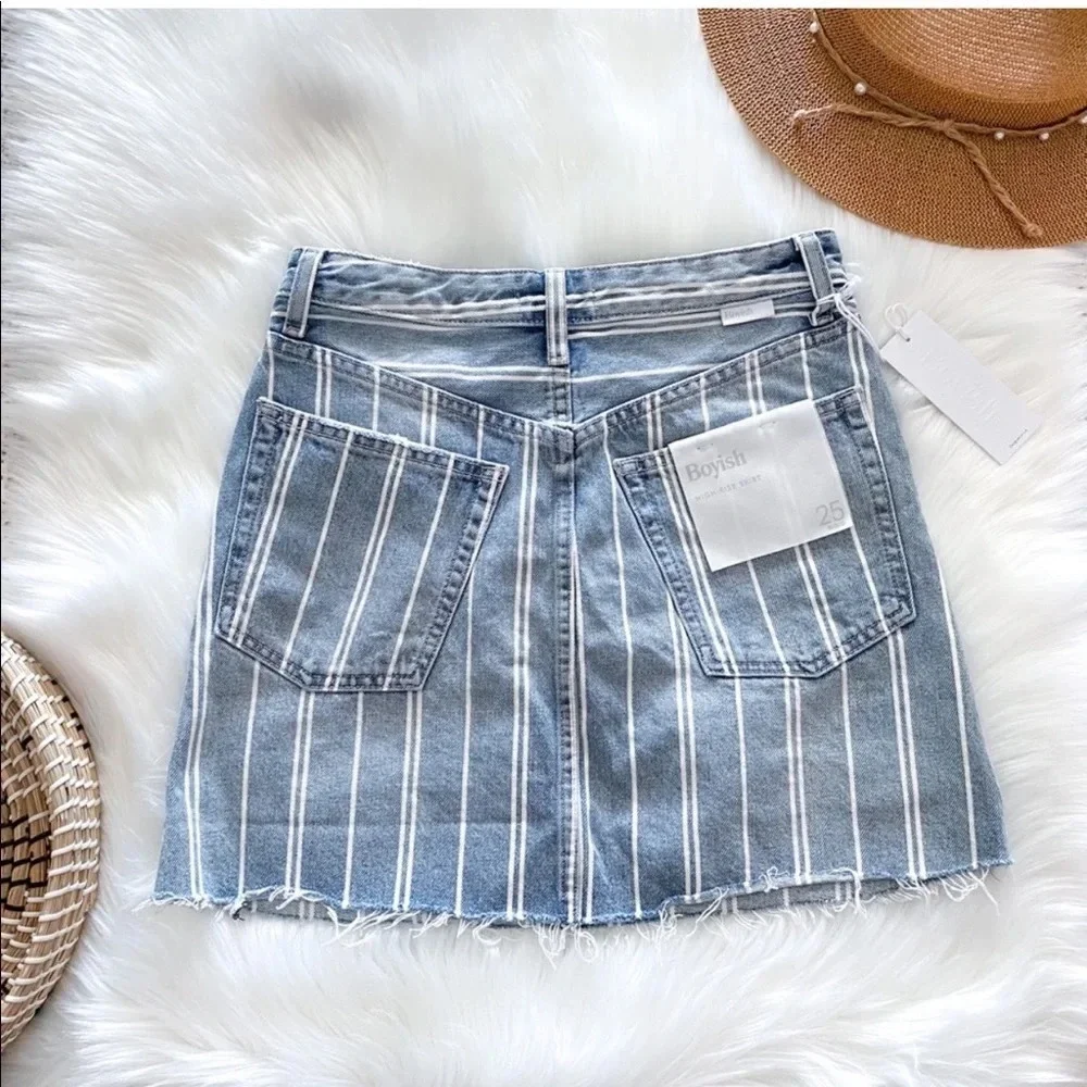 Boyish Denim Mini Skirt Blue Stripe Corey made me criminal Raw Edge High Rise.